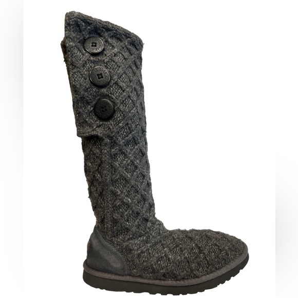 Women's UGG Classic Cardy Sweater Wool Knit Knee Sock Boots BLACK 8 - Picture 4 of 8